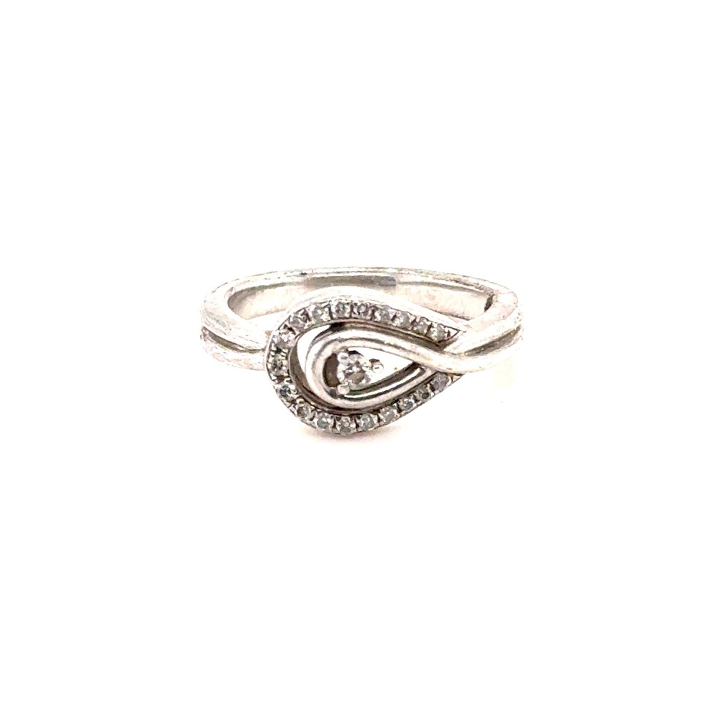 Zales Sterling Silver Teardrop Bypass Diamond Ring 925 KS Size 6.5